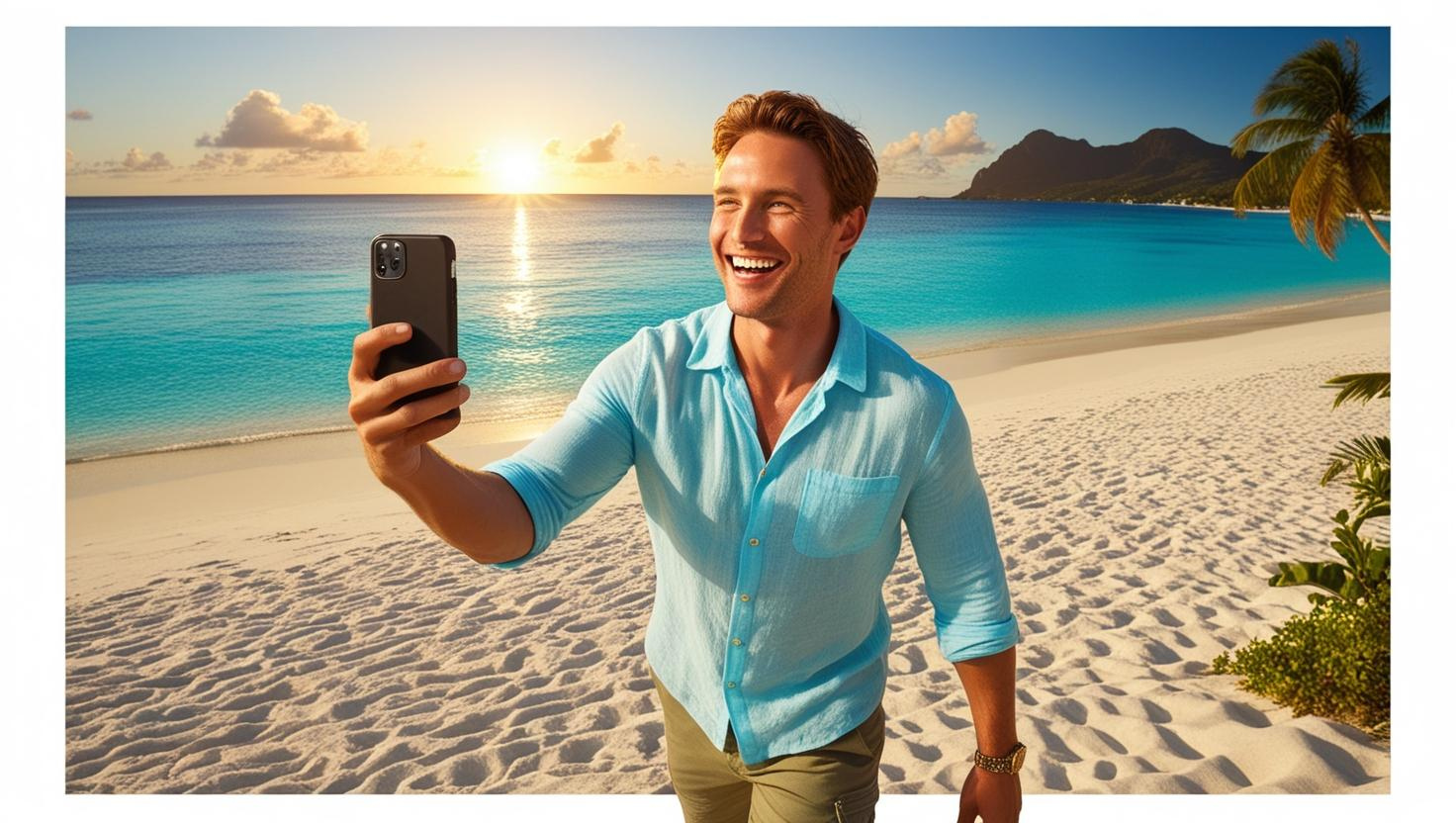 happy tourist on a Beach in Trinidad