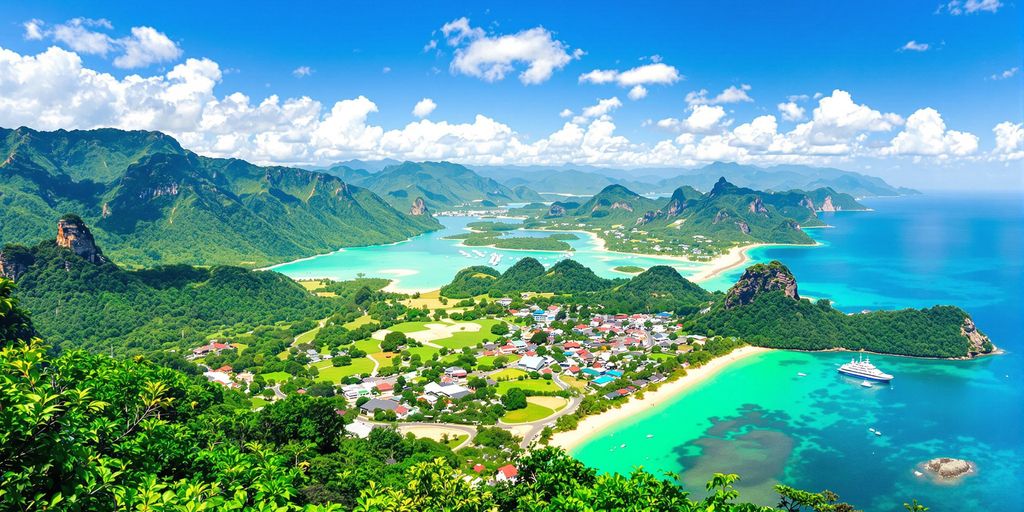 Diverse Thai landscapes showing jungles, beaches, and mountains.